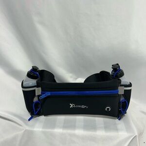 Xnleux Black and Blue Running Belt with Water Bottles